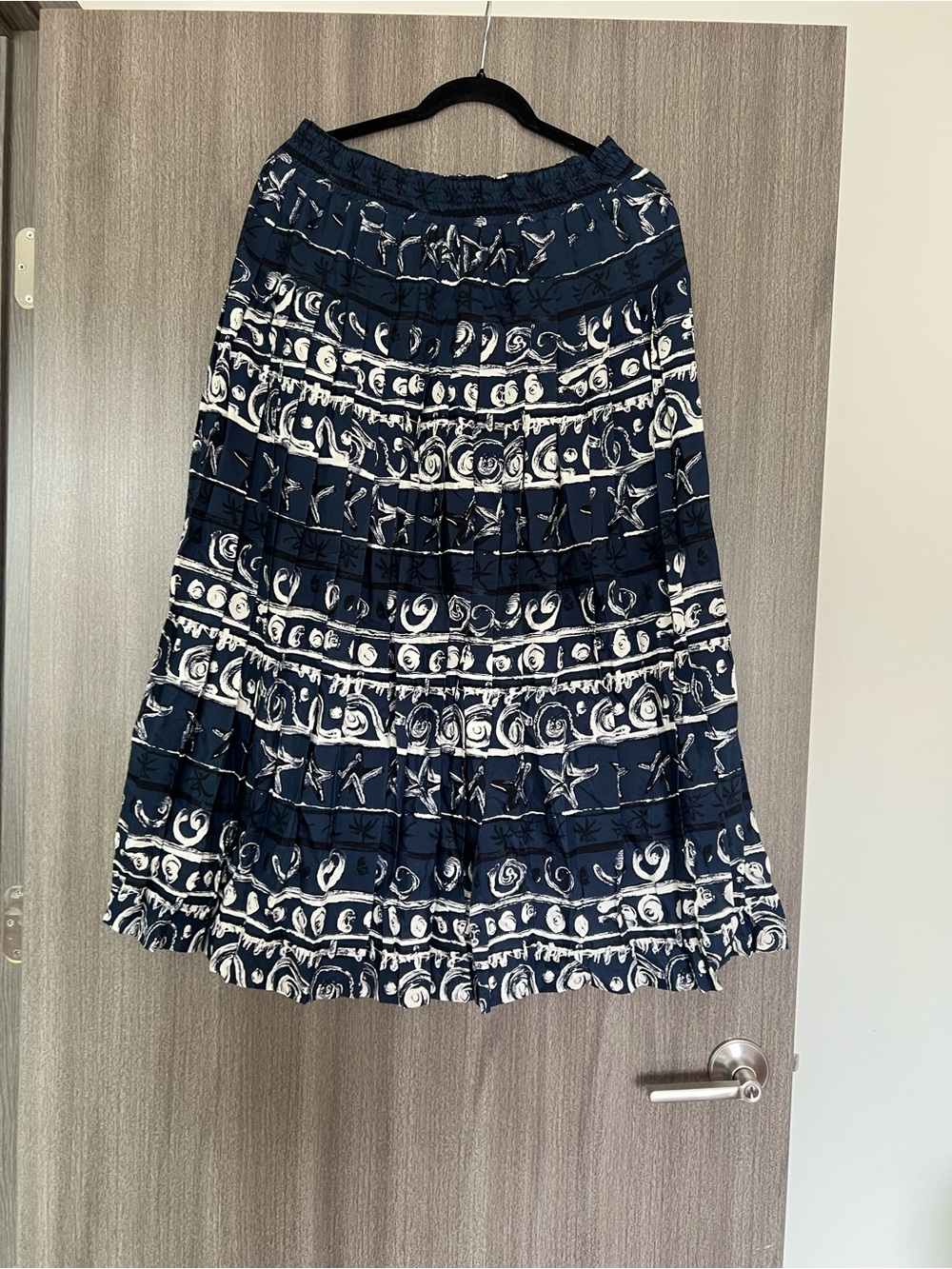 Navy & White Printed Tiered Midi Skirt